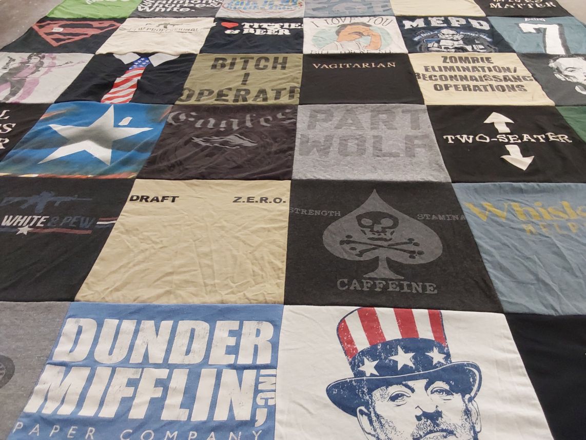T-shirt quilt with pop culture, movie references themes by Matthew from AZ