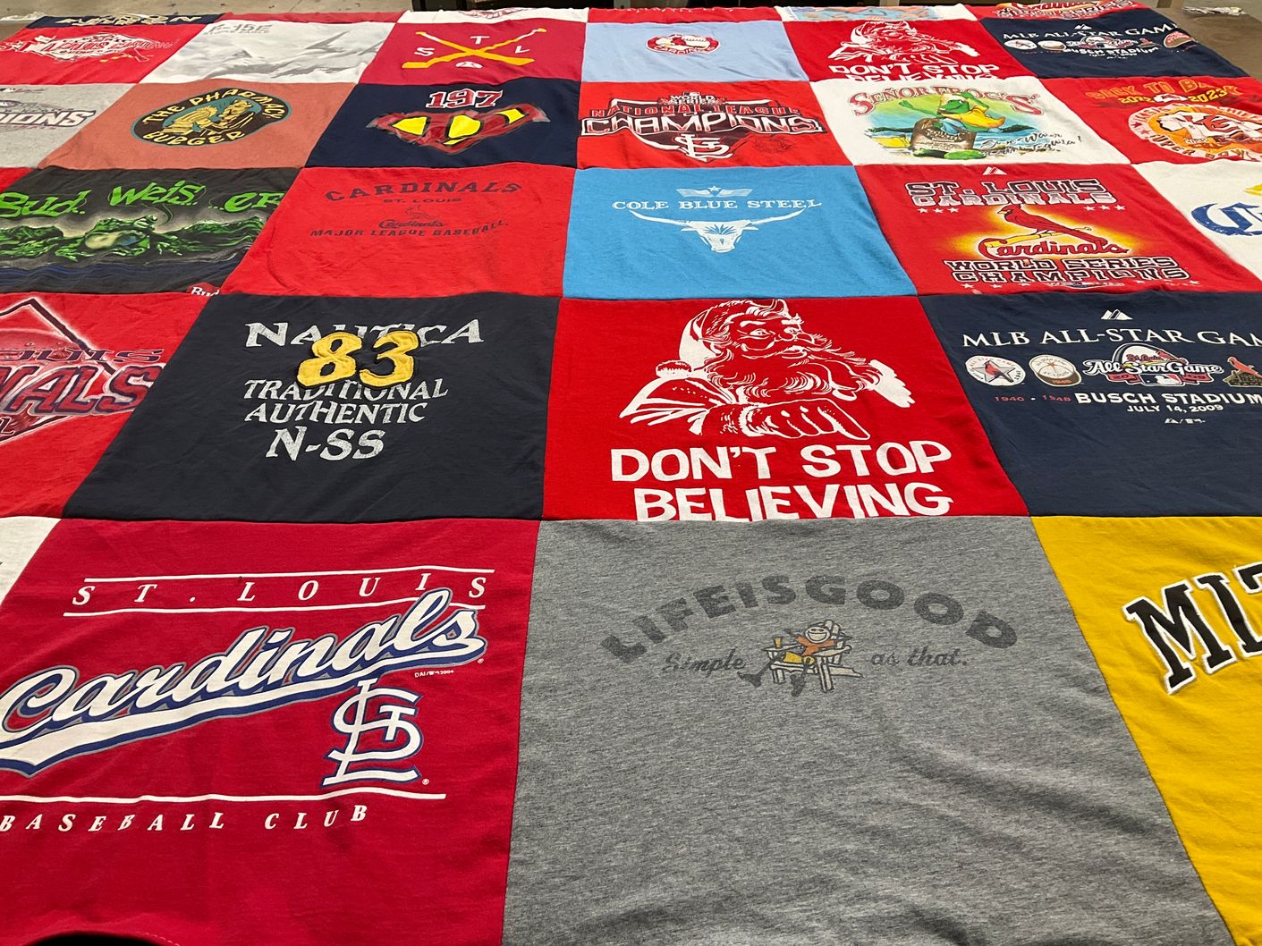 T-shirt quilt featuring st. louis cardinals baseball club by Paula from MO