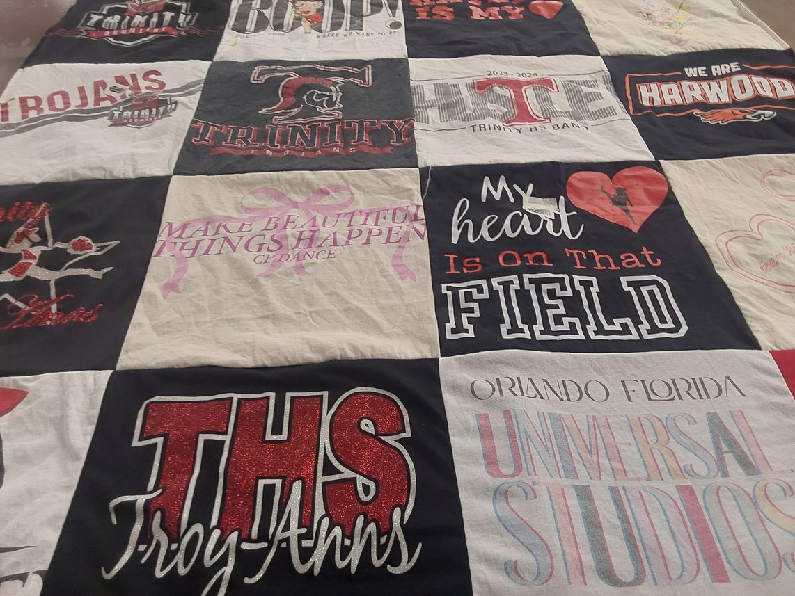T-shirt quilt featuring trinity trojans by CASSANDRA from TX