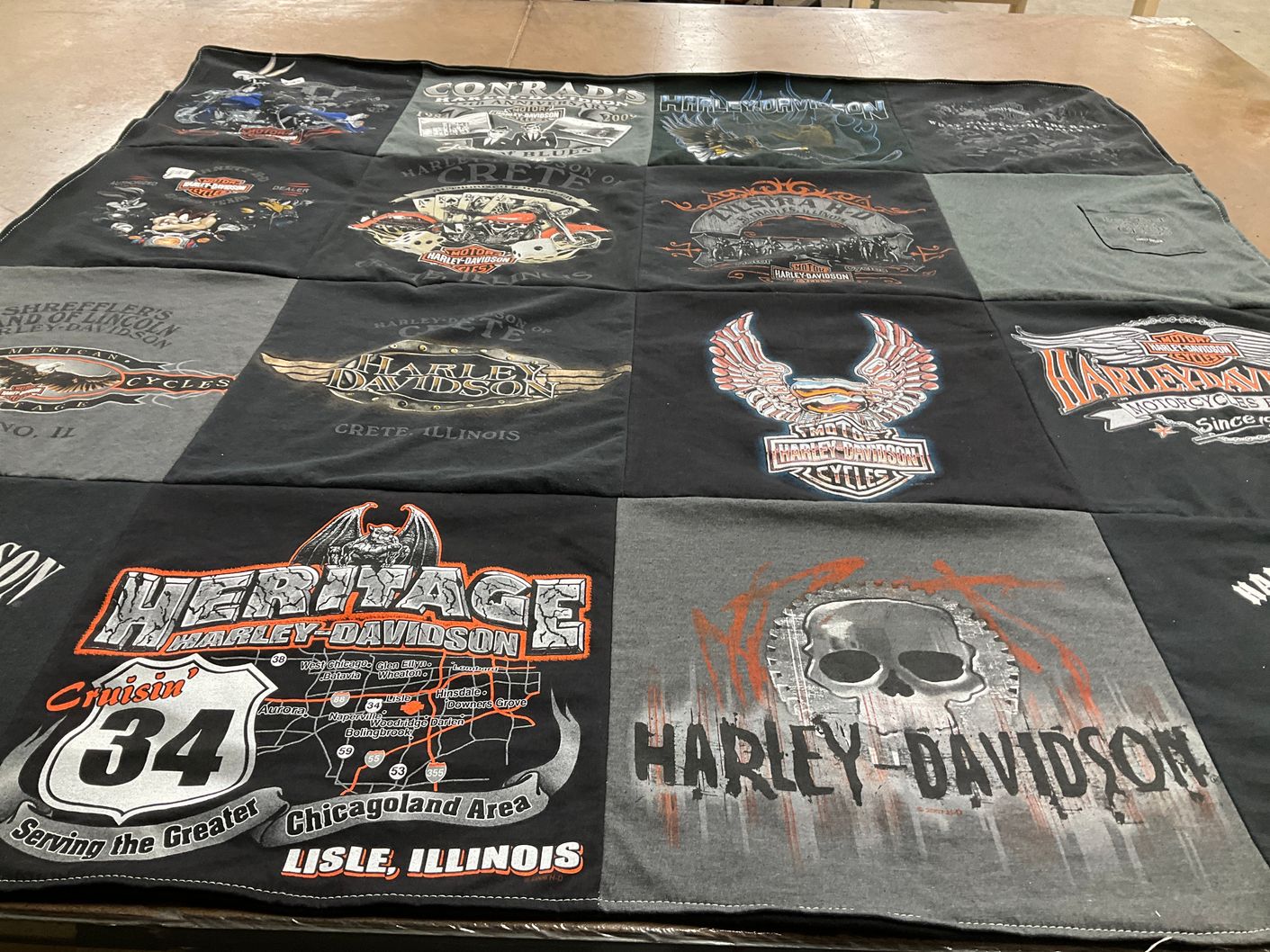 T-shirt quilt with motorcycles, bikers themes by Renee from IL