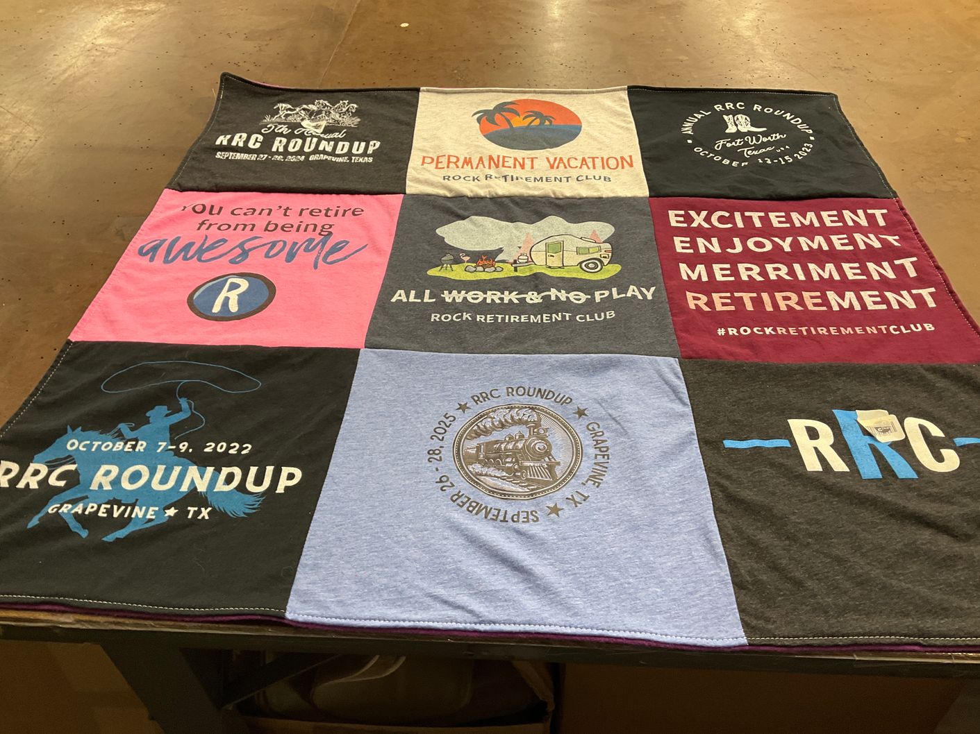 T-shirt quilt with retirement, vacation themes by Kimberly from UT
