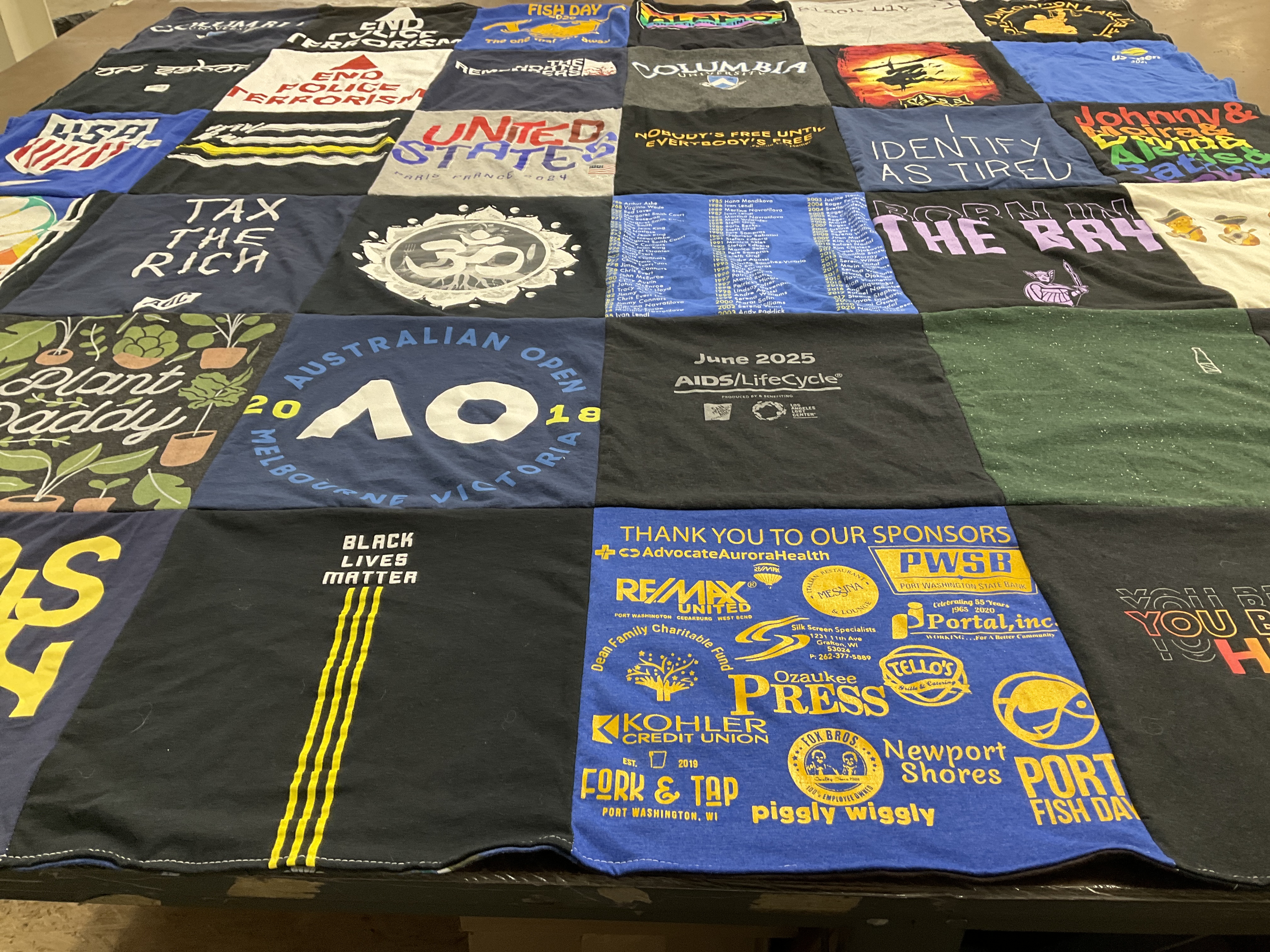 T-shirt quilt with beer, music festivals themes by Paul from CA