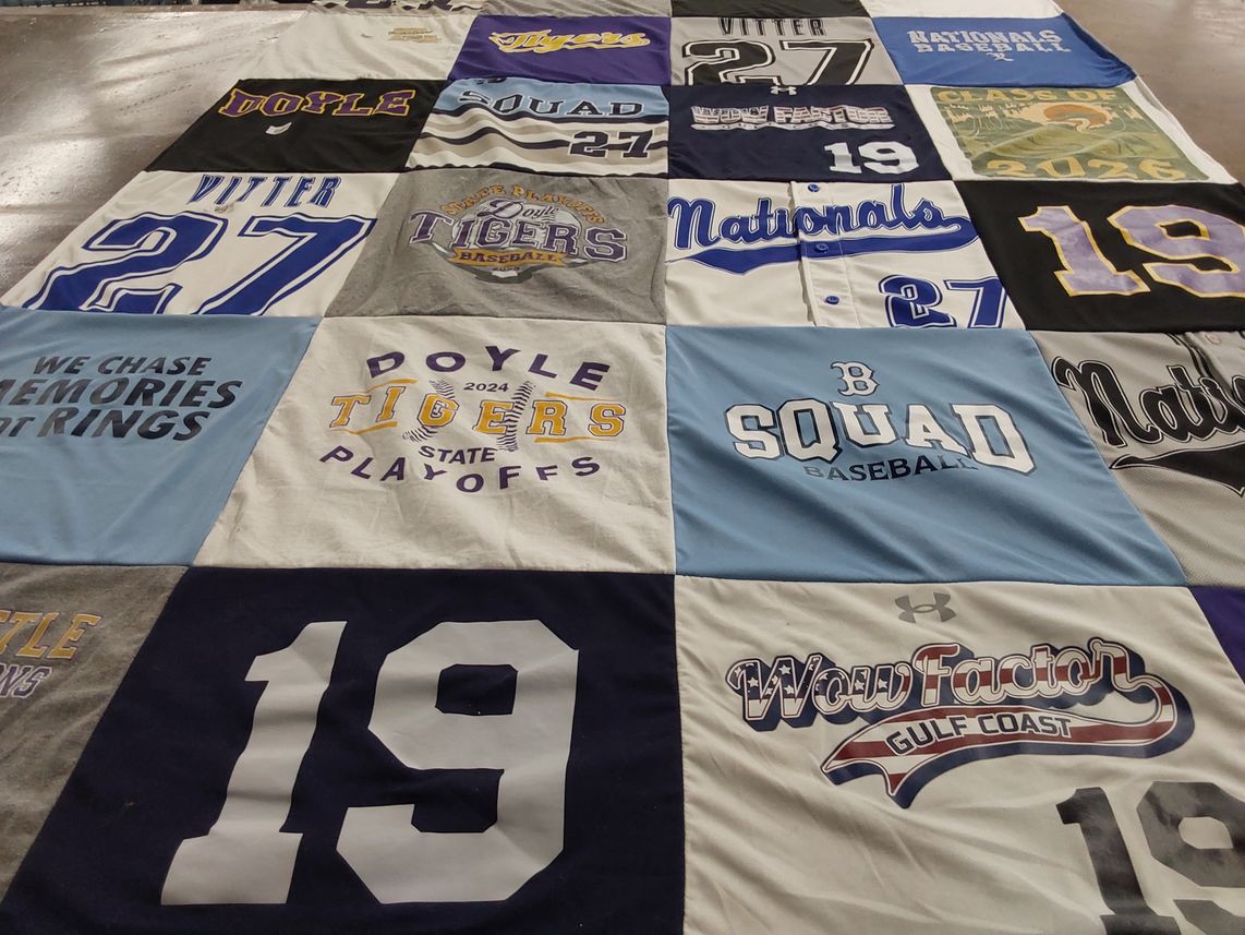 T-shirt quilt featuring doyle tigers, squad baseball by ELIZABETH from LA