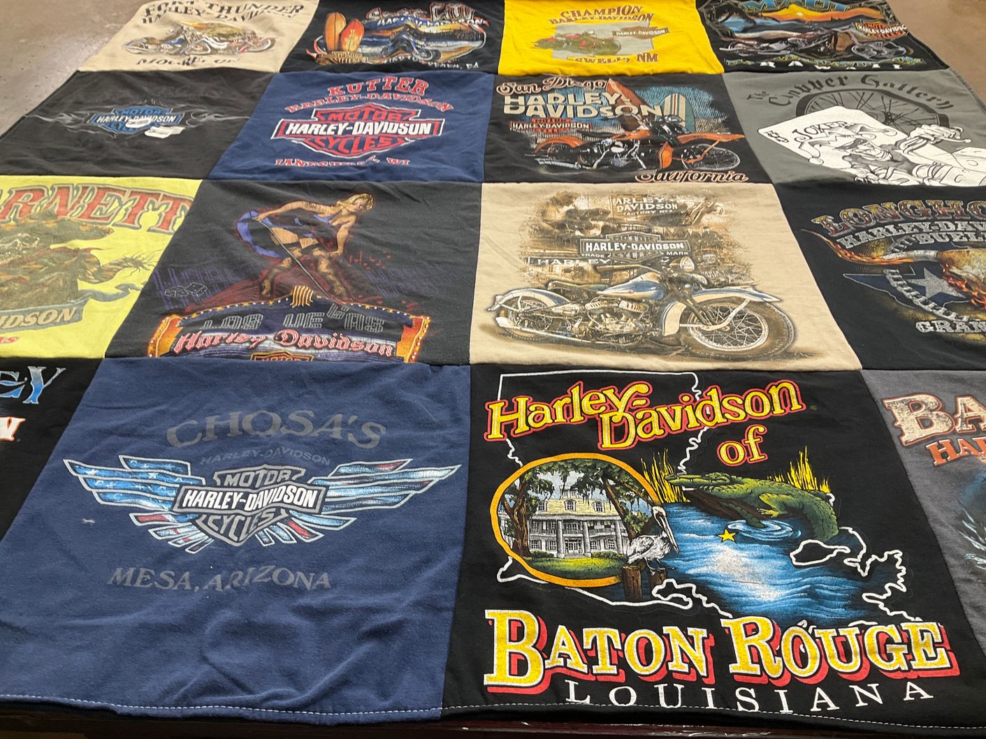 T-shirt quilt with motorcycles, biking themes by Home from CA