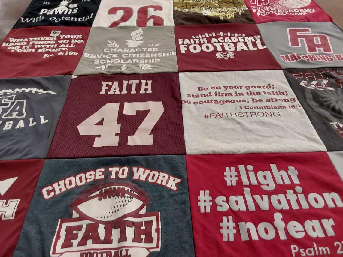 T-shirt quilt featuring faith academy football by Mistie from AL