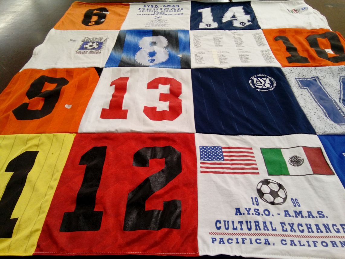 T-shirt quilt with soccer, sports themes by Sandra from CA