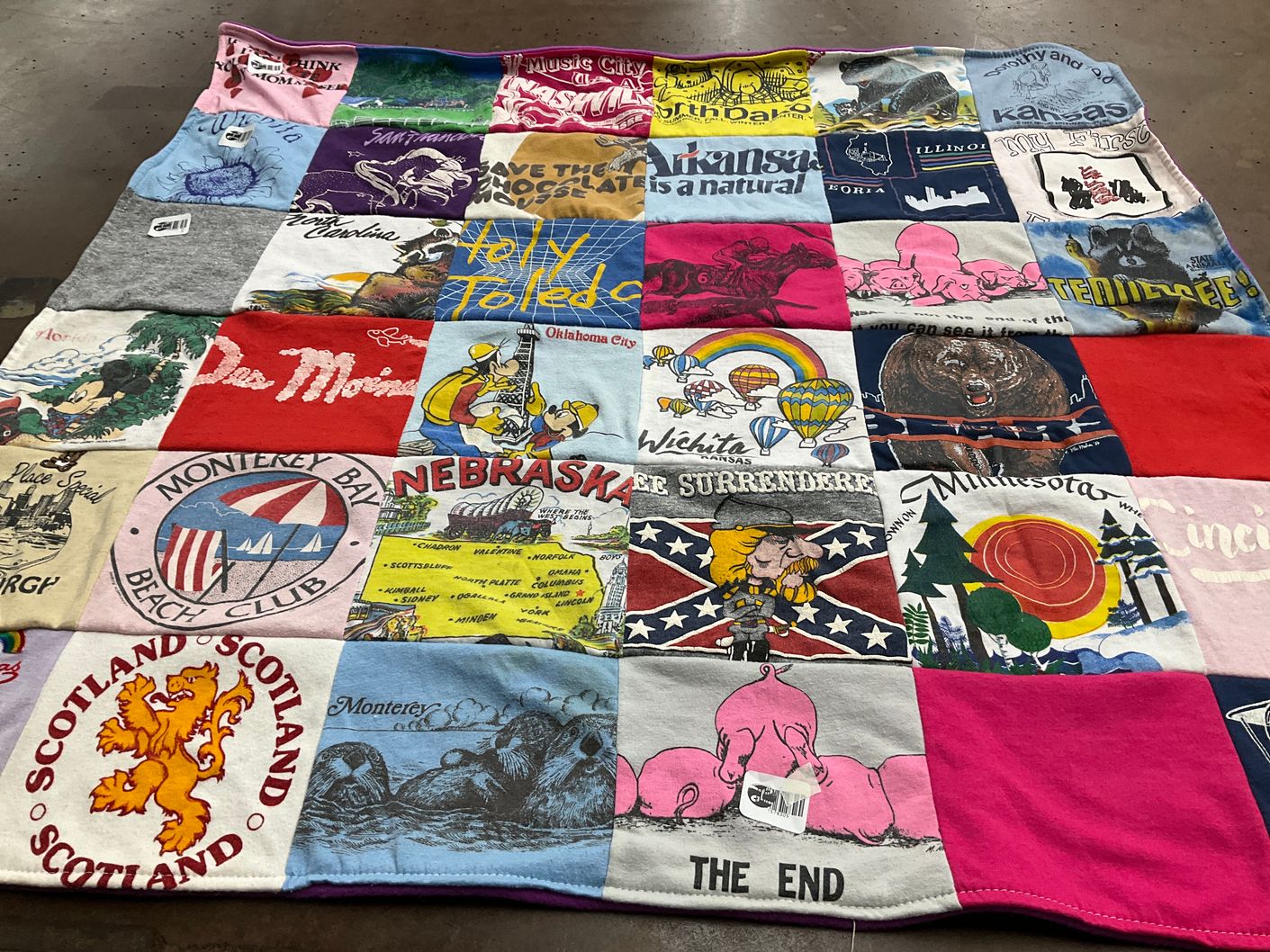 T-shirt quilt with travel, outdoors themes by BOBBI from IN