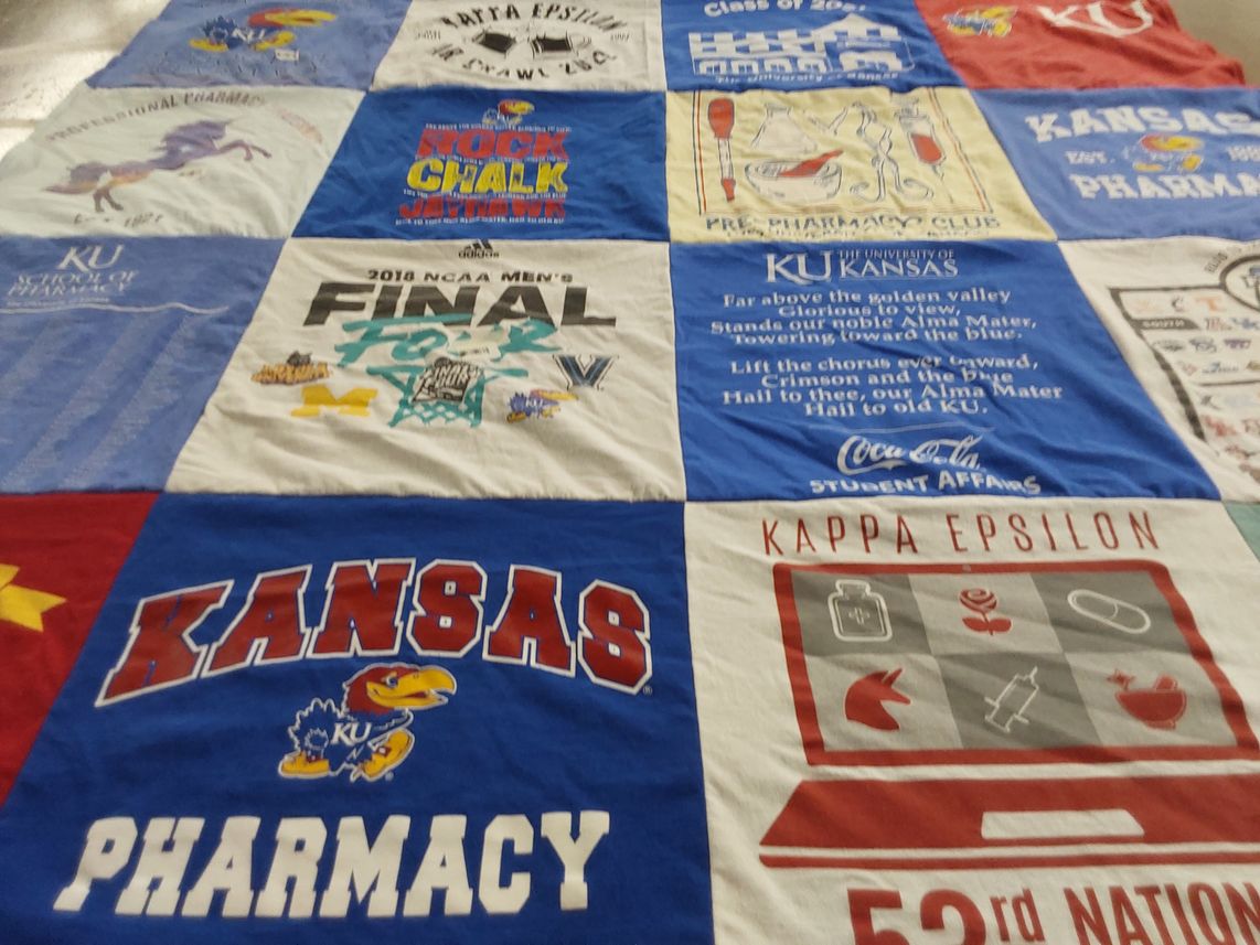 T-shirt quilt featuring kansas jayhawks by susan from AR