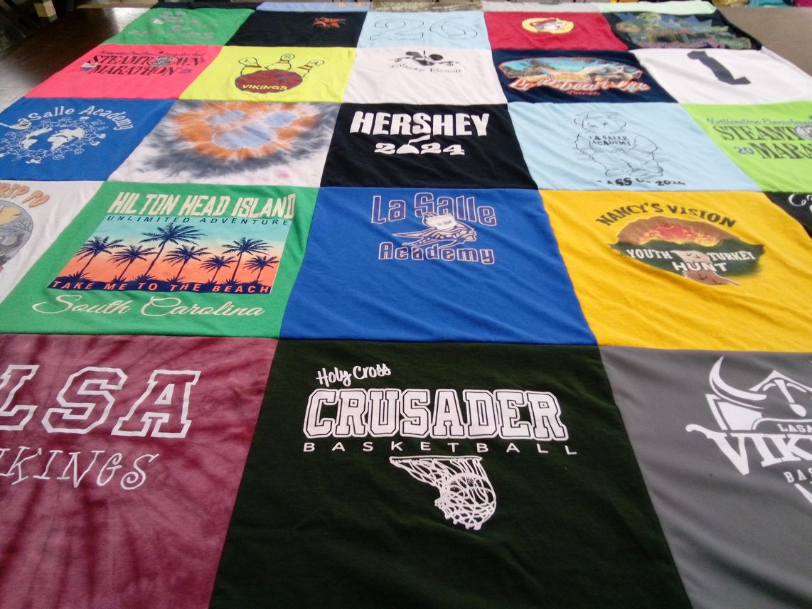 T-shirt quilt featuring tulsa vikings, holy cross crusaders by Leslie from PA