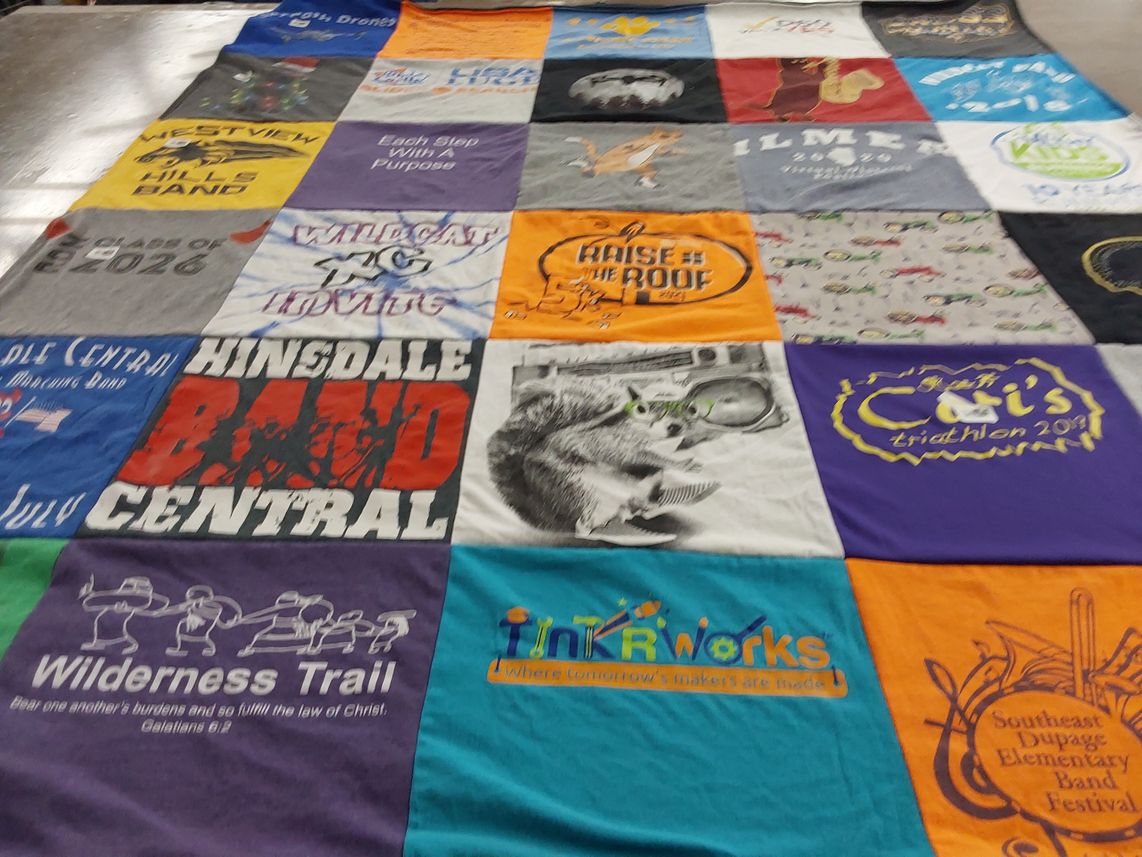 T-shirt quilt from hinsdale central high school, illini west high school by Barbara from IL