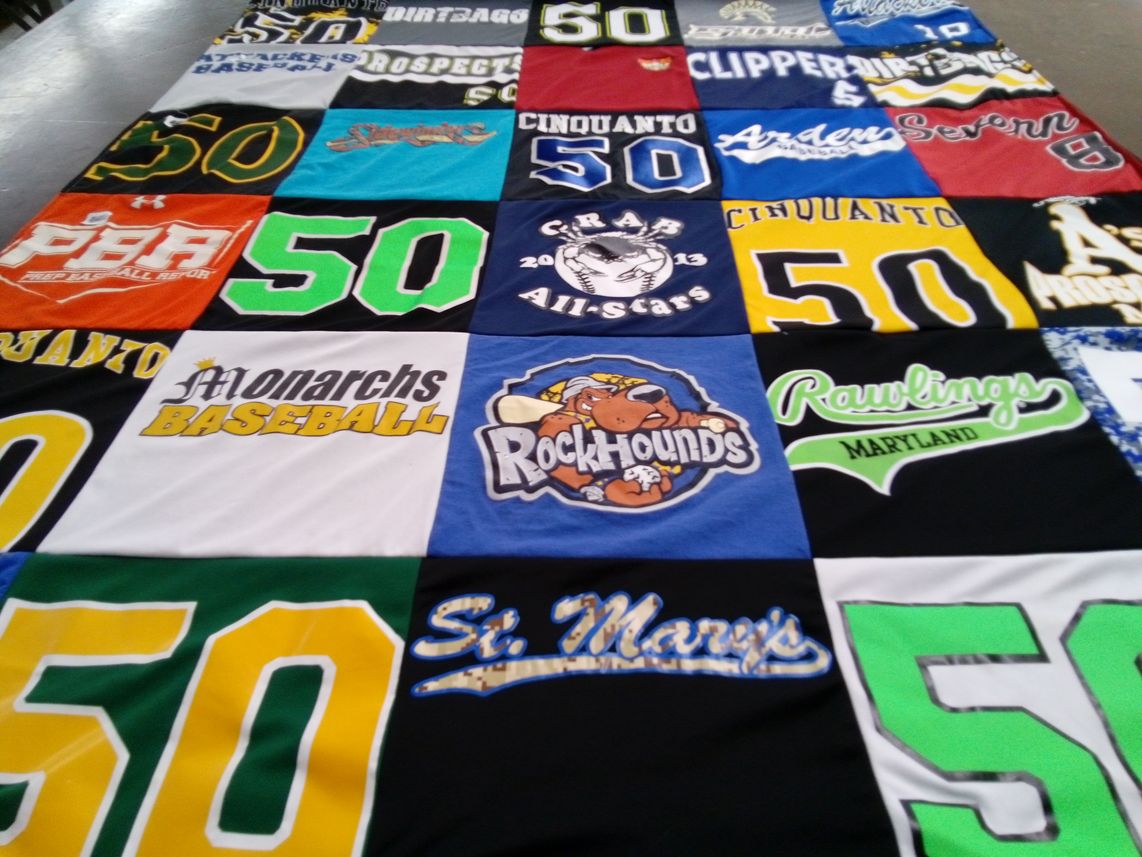 T-shirt quilt featuring monarchs baseball, rockhounds by Rae Ann from MD