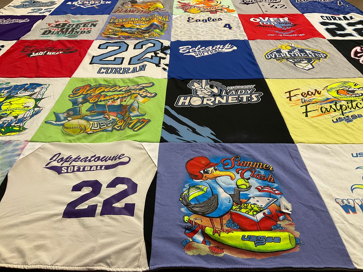 T-shirt quilt featuring joppatowne high school softball, hickory lady hornets by Christina from MD