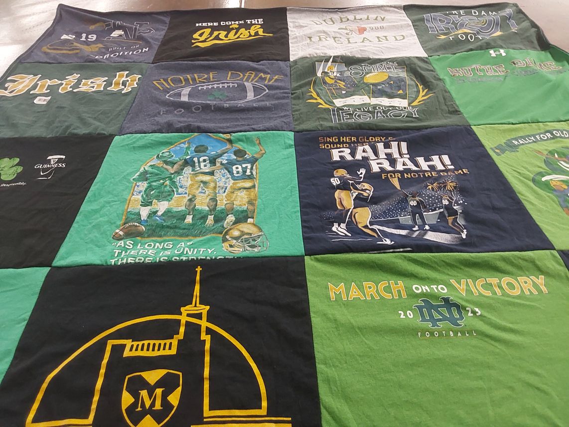 T-shirt quilt featuring notre dame football by Elizabeth from VA