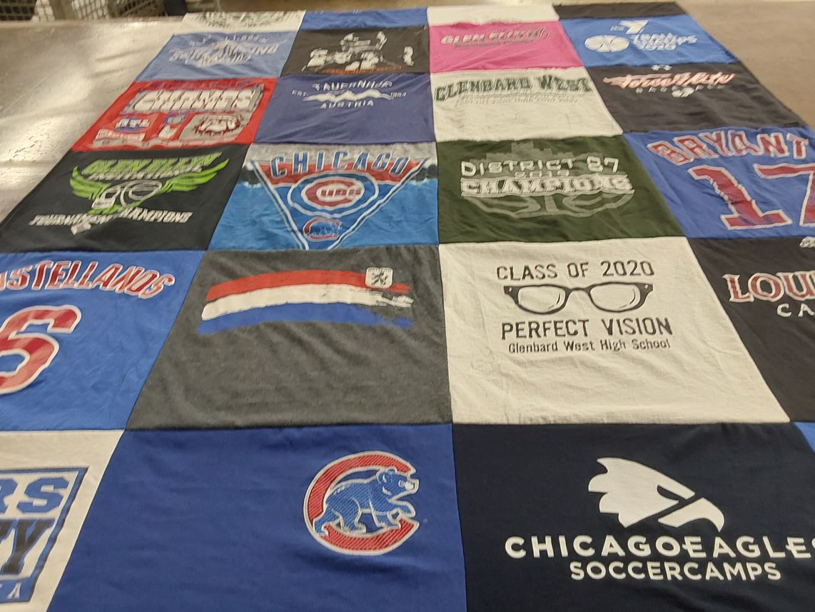 T-shirt quilt featuring chicago cubs, glenbard west high school by Margreet from IL