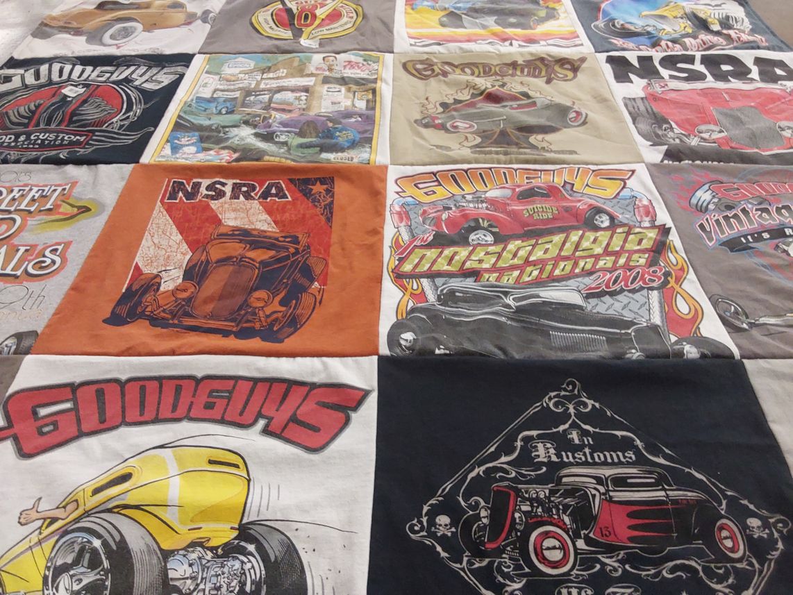 T-shirt quilt with cars, automobiles themes by Deborah from TN