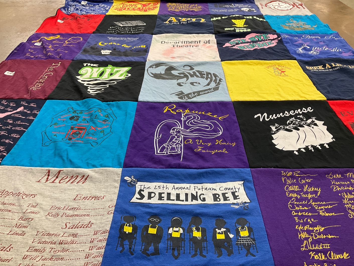 T-shirt quilt with theater, musicals themes by Ryan from GA