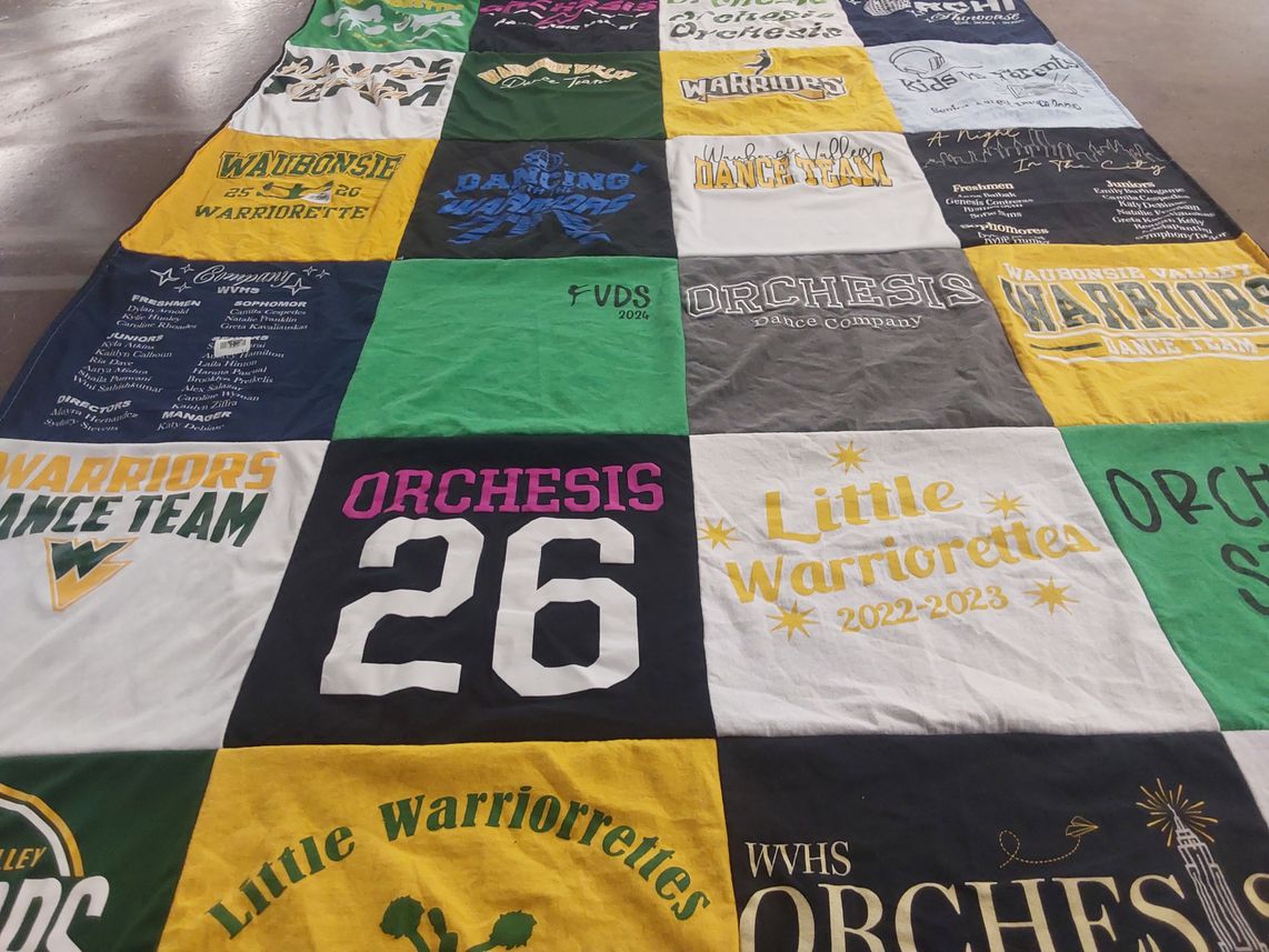 T-shirt quilt featuring warriors dance team by Shilpa from IL