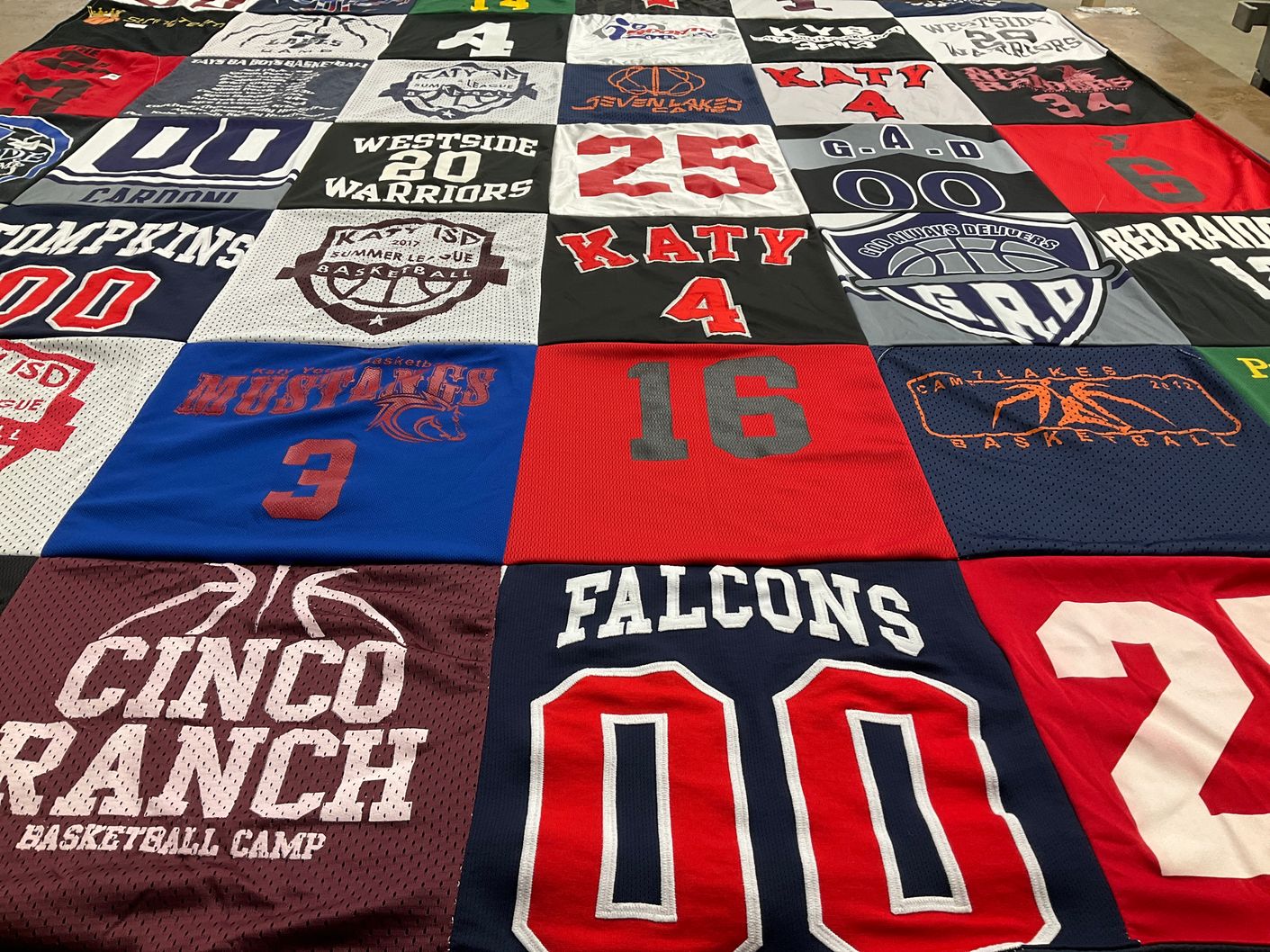 T-shirt quilt featuring katy falcons, katy mustangs by Lorie from TX