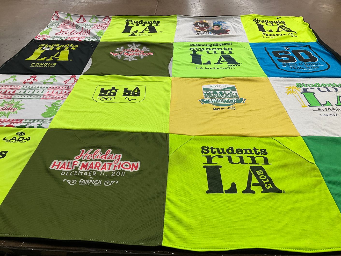 T-shirt quilt with running, marathons themes by Lucero from CA