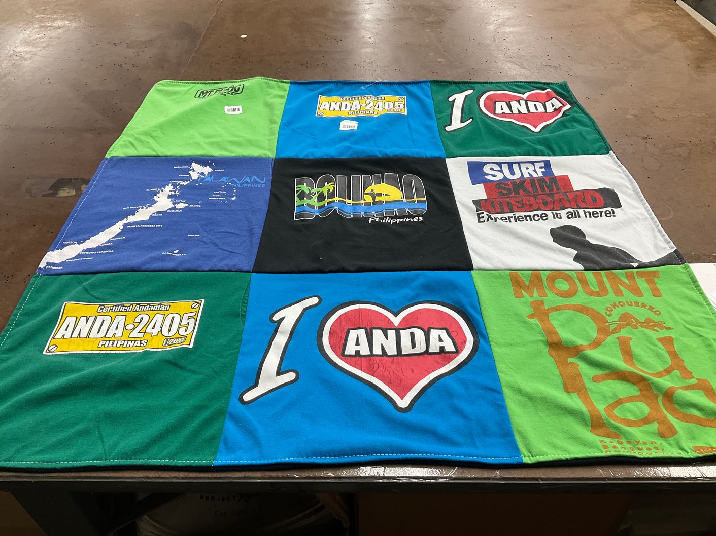 T-shirt quilt with surfing, kiteboarding themes by Diomalyn from NJ