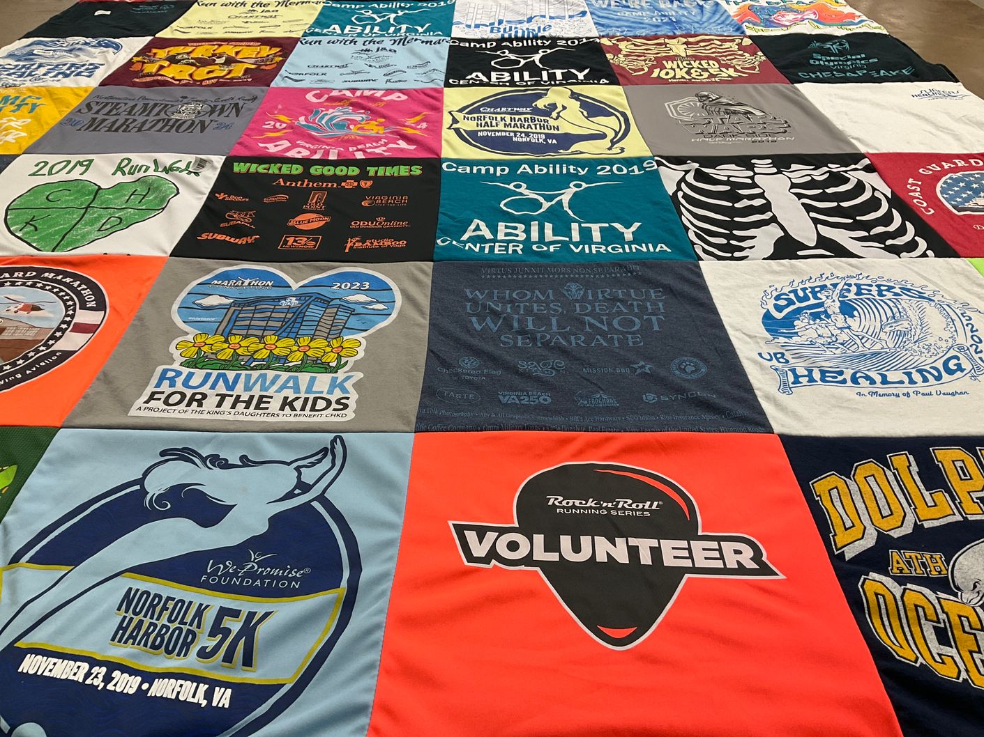 T-shirt quilt with running, marathons themes by Tonya from VA