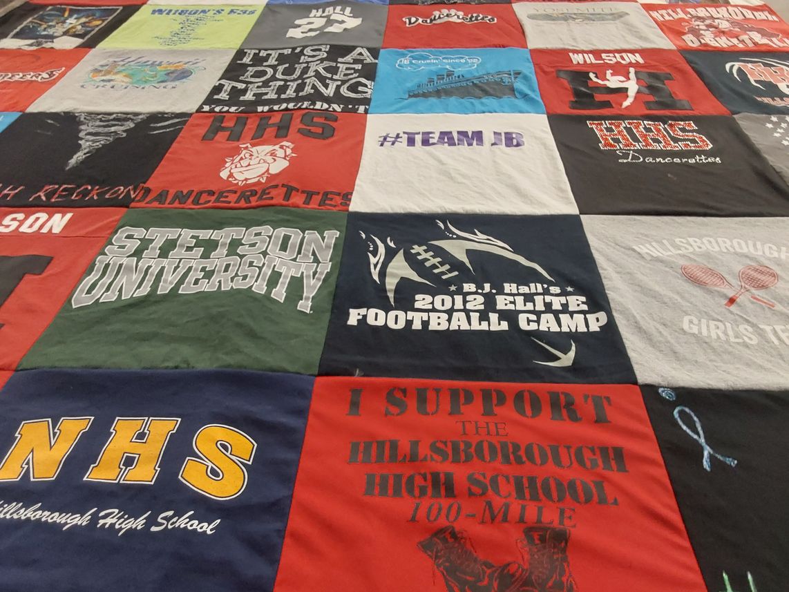 T-shirt quilt from stetson university, hillsborough high school by Linda from FL