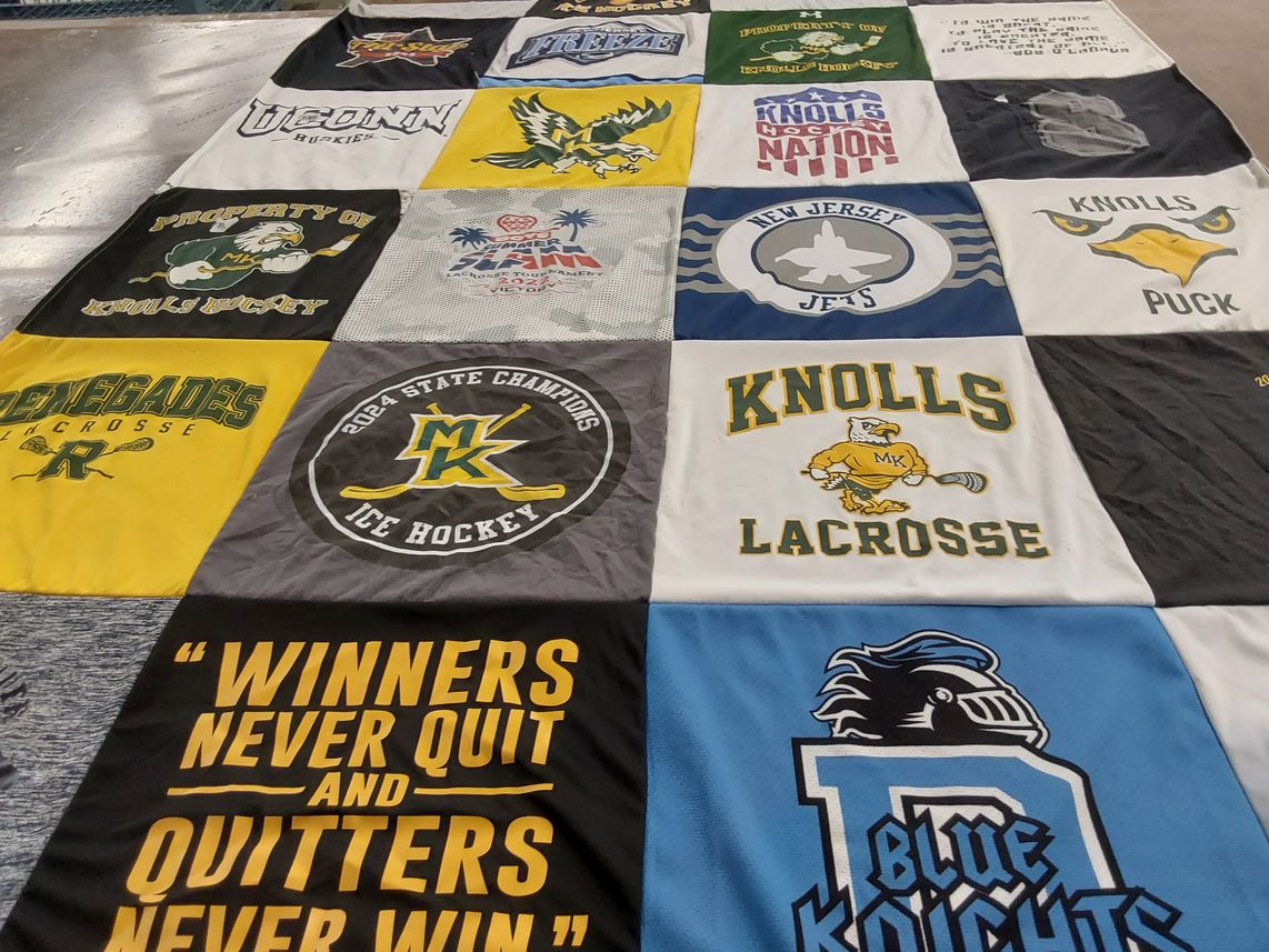T-shirt quilt featuring renegades lacrosse, knolls ice hockey by DEBORAH from NJ