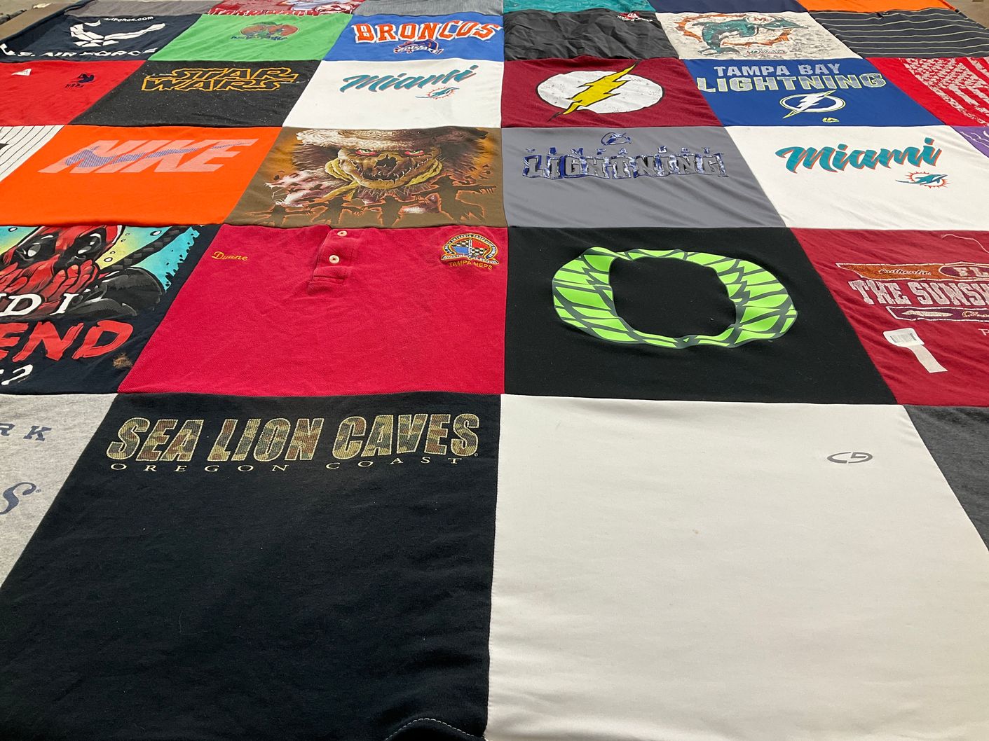 T-shirt quilt featuring tampa bay lightning, denver broncos by Tamara from TX