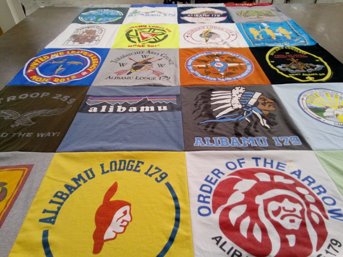 T-shirt quilt with scouting, outdoors themes by Marcus from AL