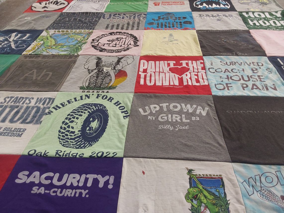 T-shirt quilt with music, community service themes by Joanna from VA