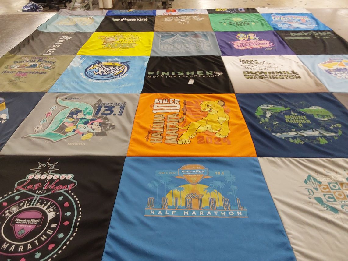 T-shirt quilt with running, marathons themes by Megan from FL