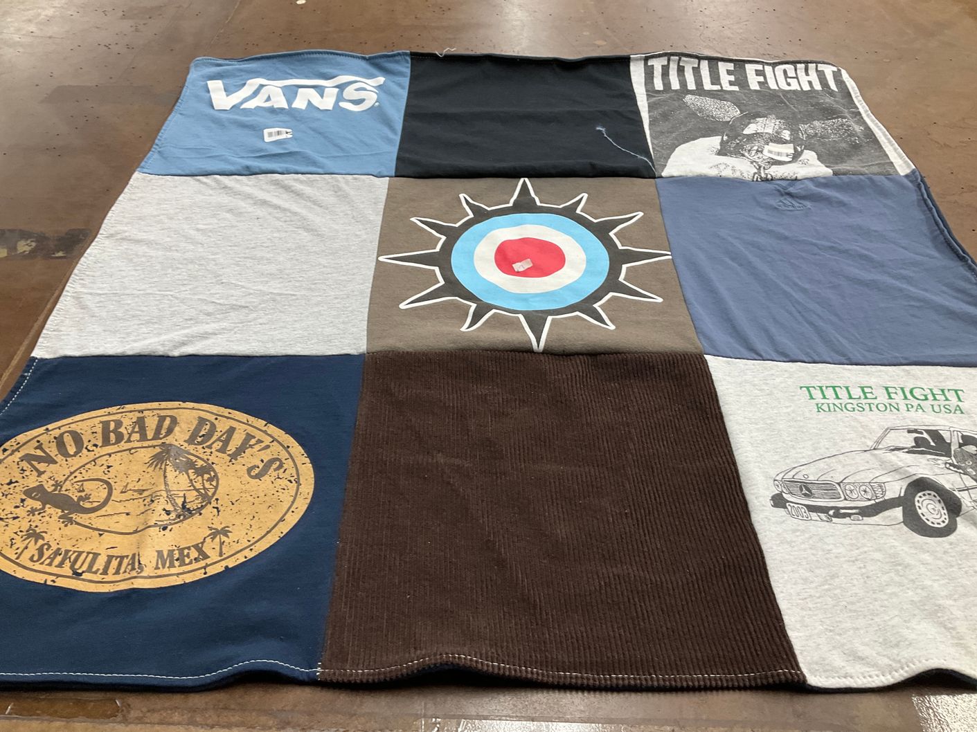 T-shirt quilt with music, skateboarding themes by Caitlin from WA