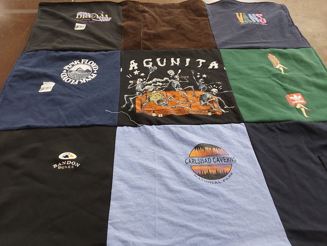 T-shirt quilt with music, art themes by Caitlin from WA