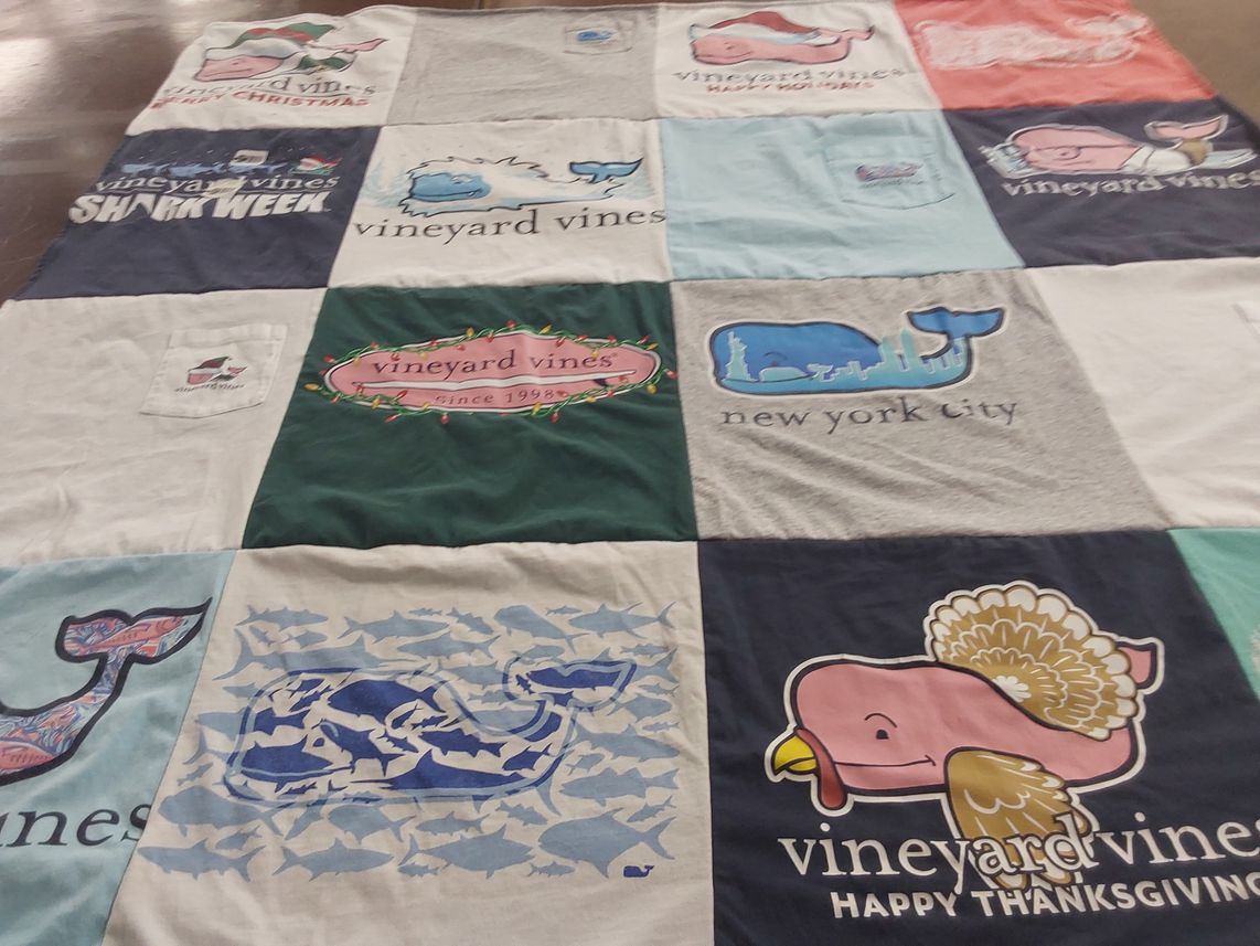 T-shirt quilt with fishing, beach themes by Jennifer from VA