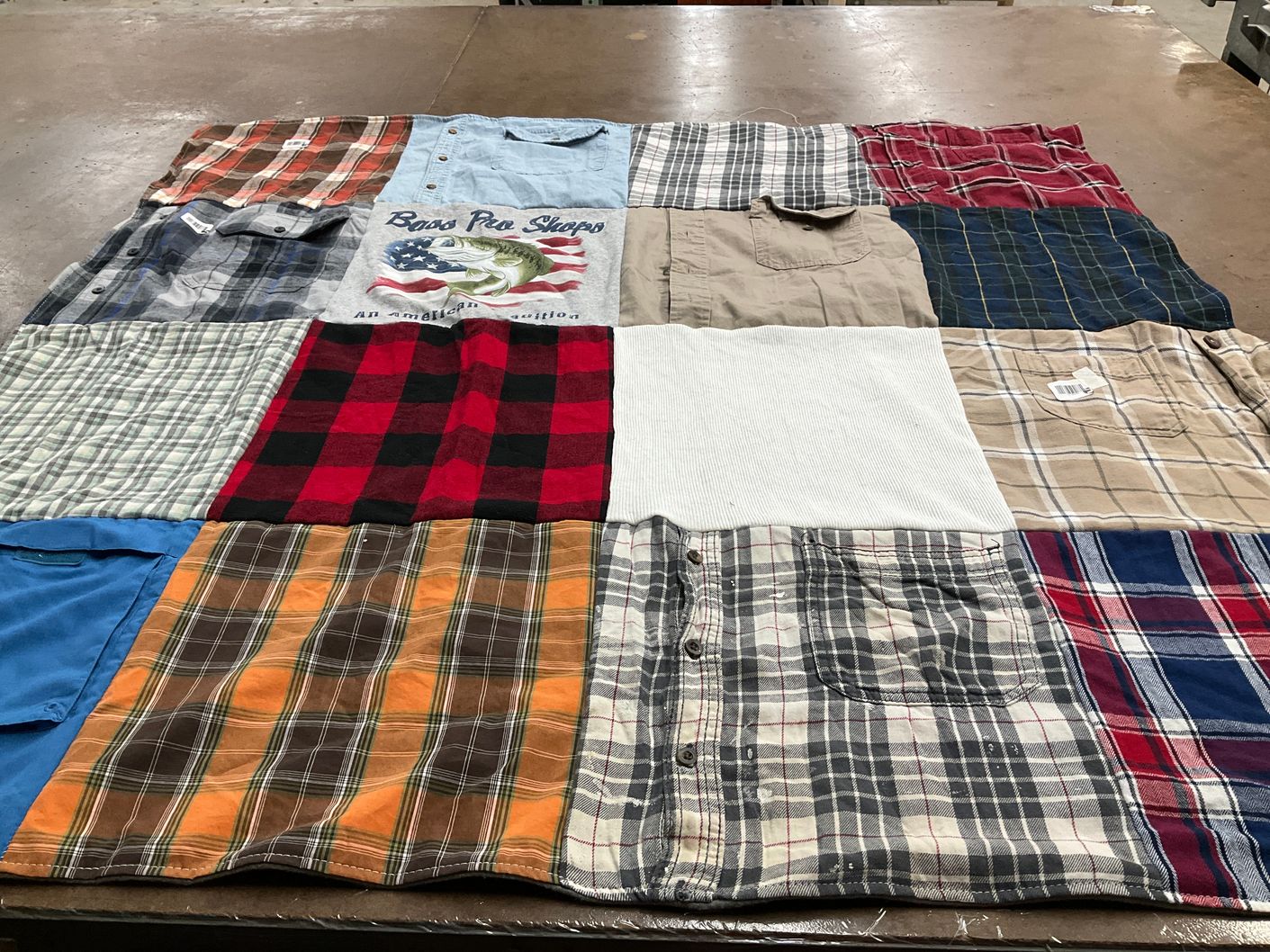 T-shirt quilt with fishing, outdoor activities themes by carolyn from NY