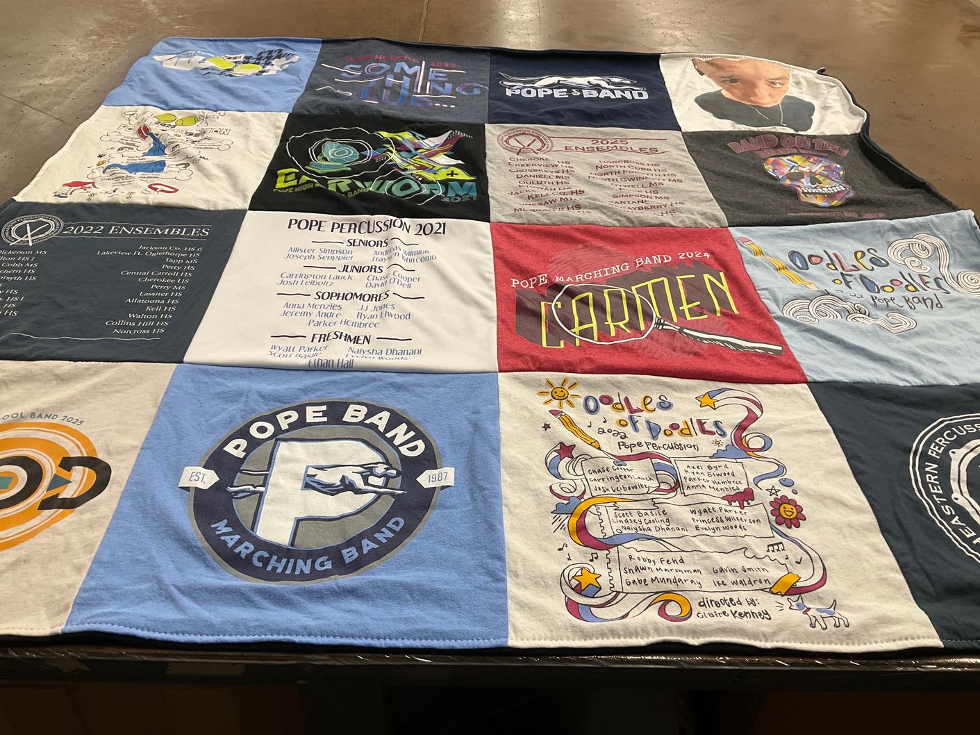 T-shirt quilt featuring pope marching band by Claire from GA