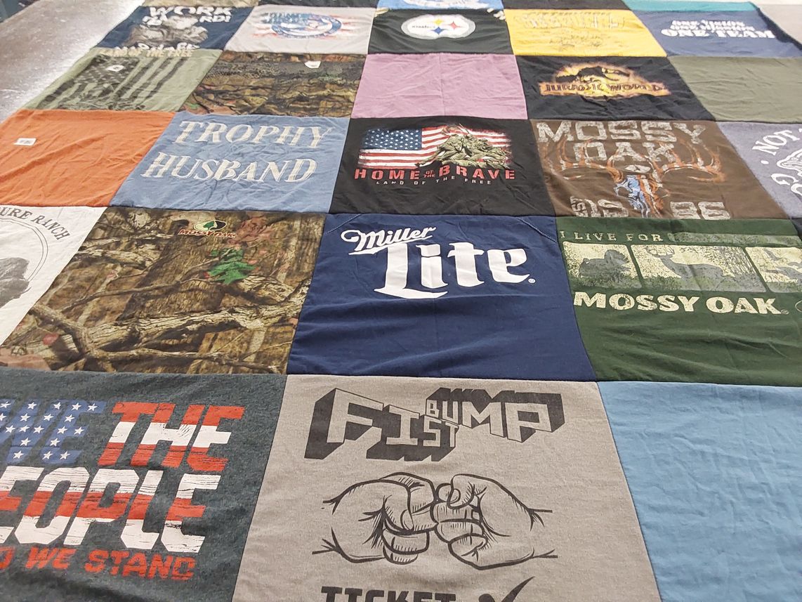 T-shirt quilt with hunting, outdoors themes by John from TN