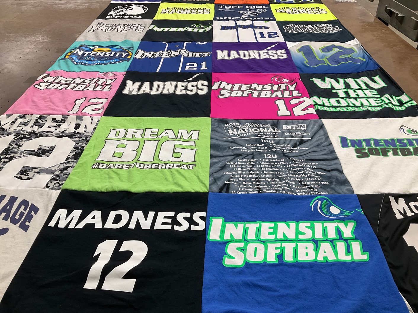 T-shirt quilt with softball, sports themes by Jaime from NJ