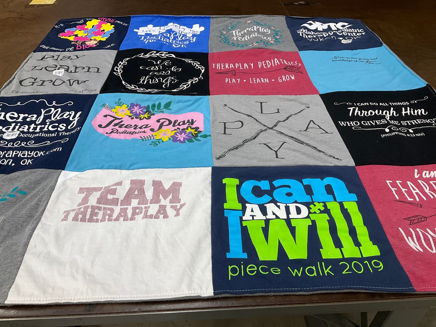 T-shirt quilt with therapy, pediatrics themes by Melody from OK