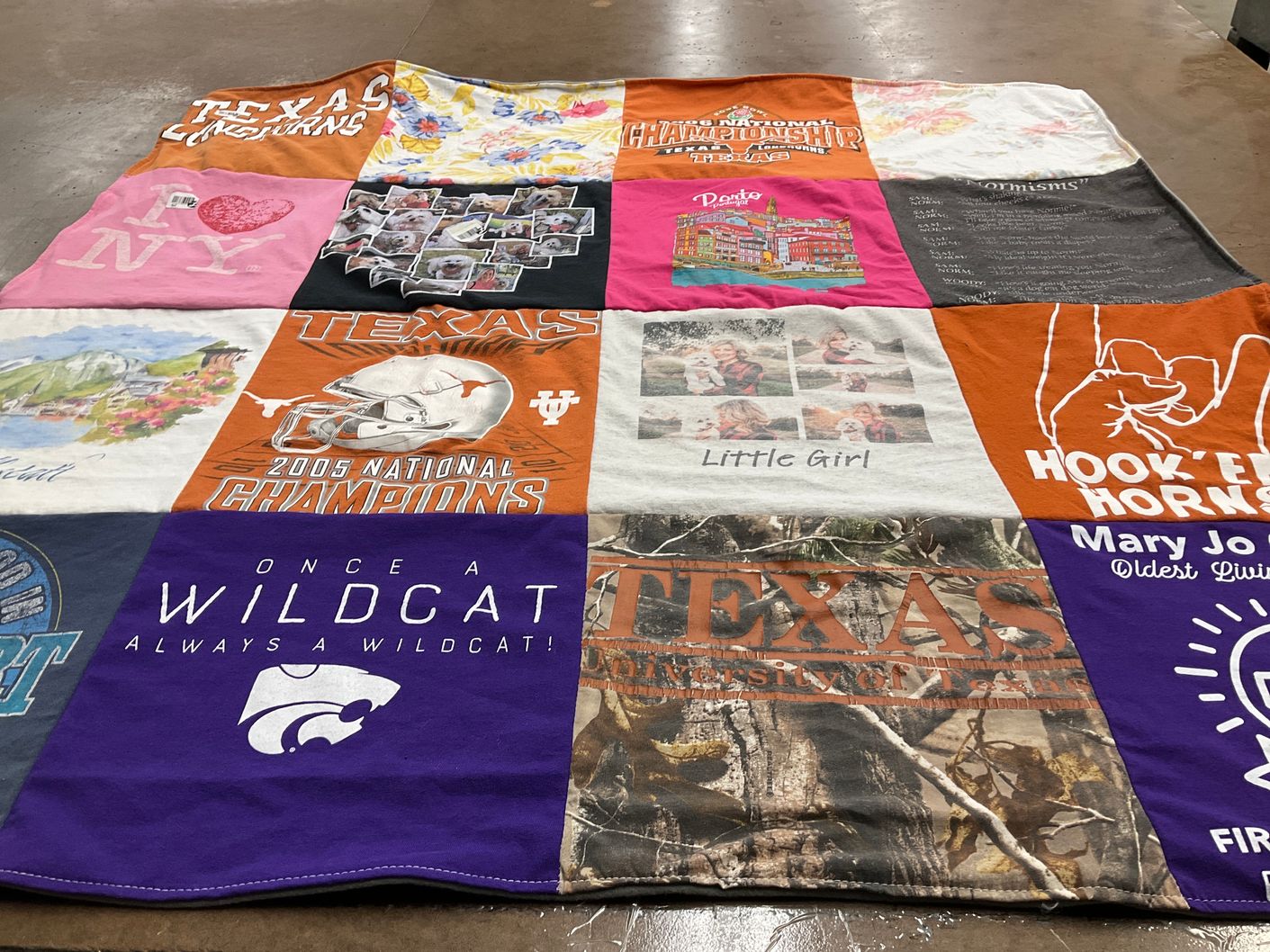T-shirt quilt featuring texas longhorns, wildcats by Andria from AR