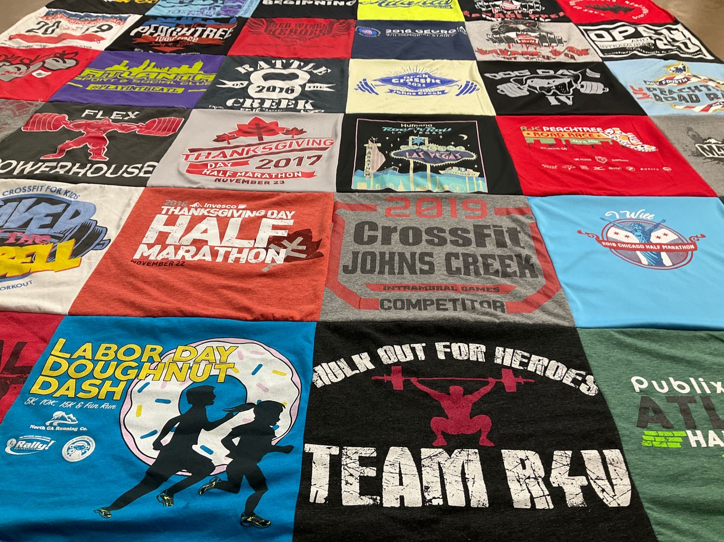 T-shirt quilt with fitness, running themes by Akram from CA