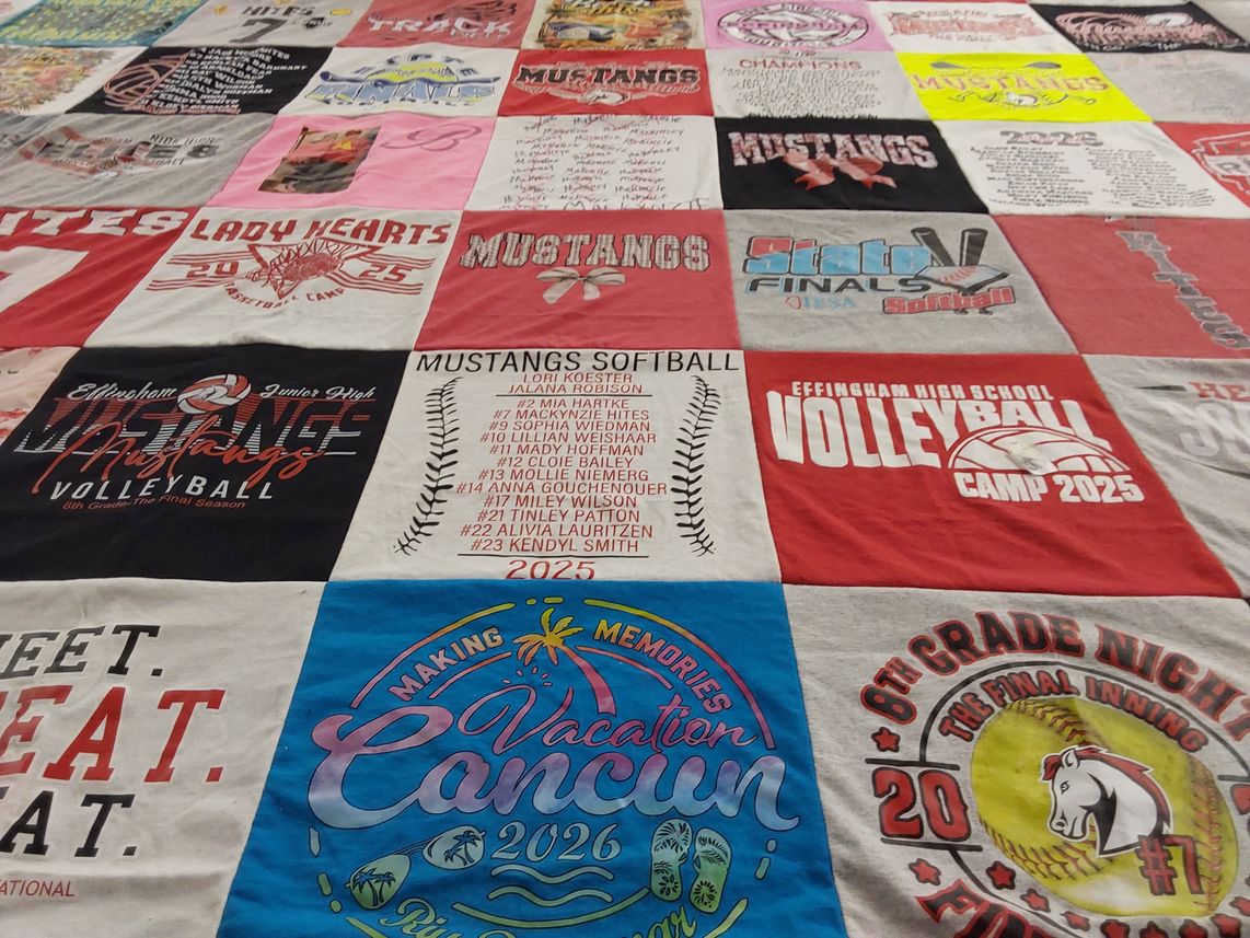 T-shirt quilt featuring effingham mustangs by Natasha from IL