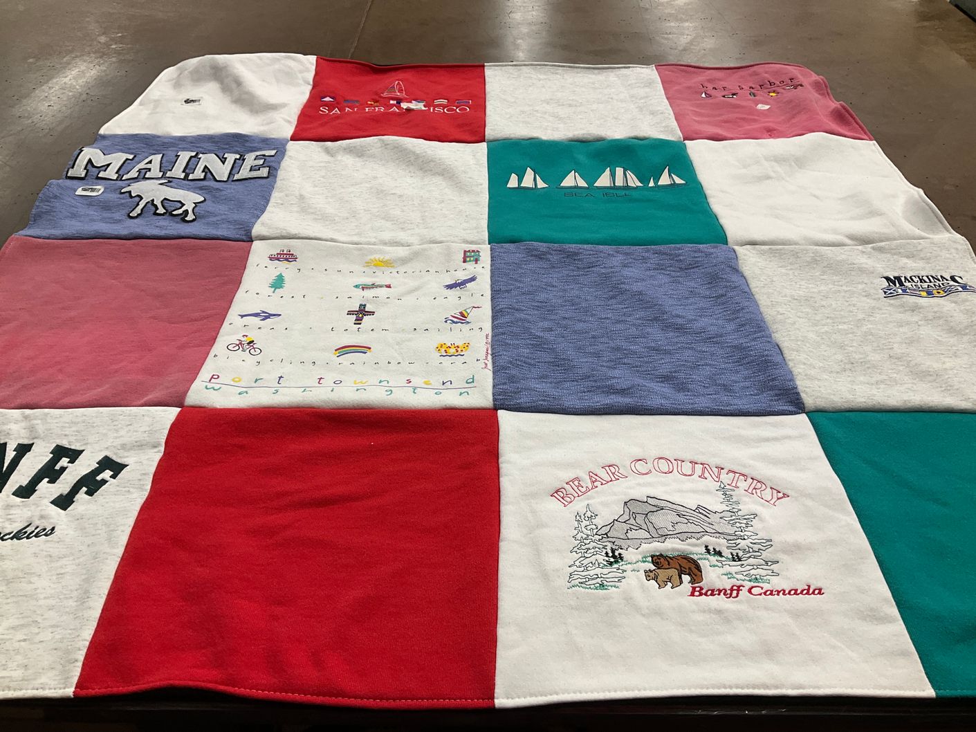 T-shirt quilt with travel, nature themes by Kathy from PA