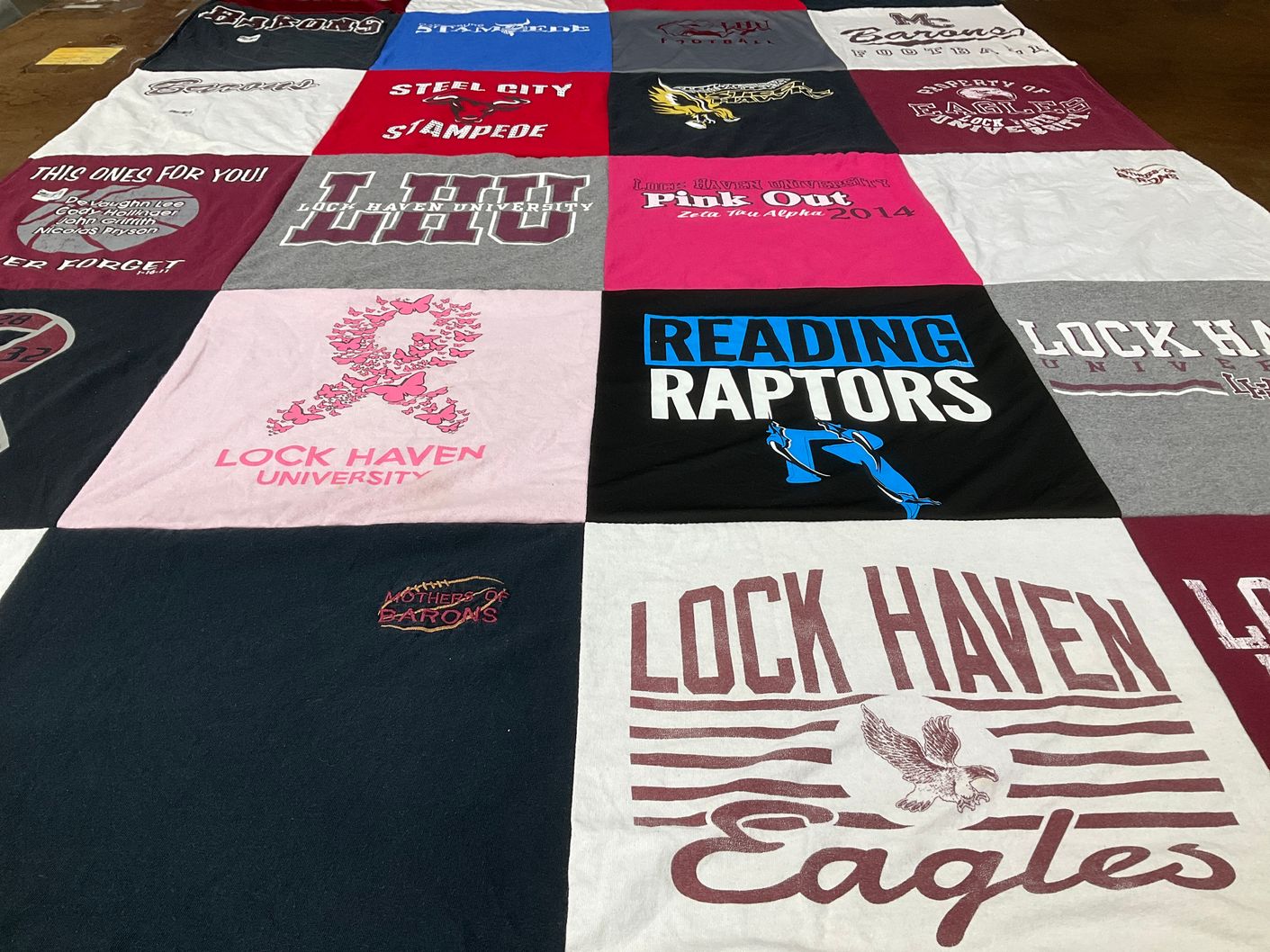 T-shirt quilt featuring lock haven eagles, lock haven raptors by Katherine from PA