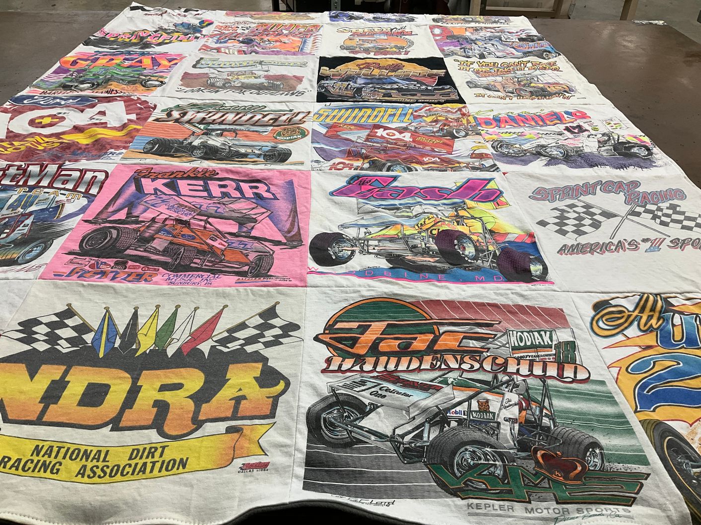 T-shirt quilt with racing, dirt racing themes by Neal from MS