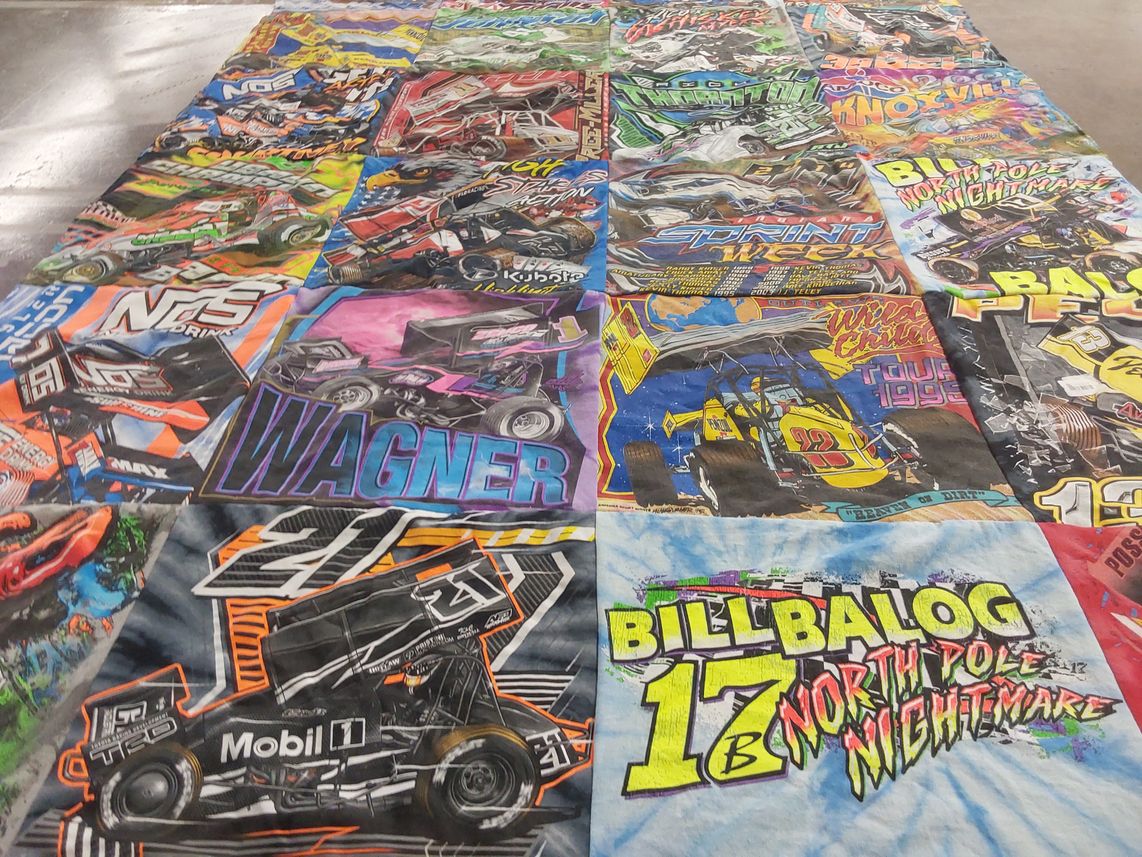 T-shirt quilt with racing, motorsports themes by Neal from MS
