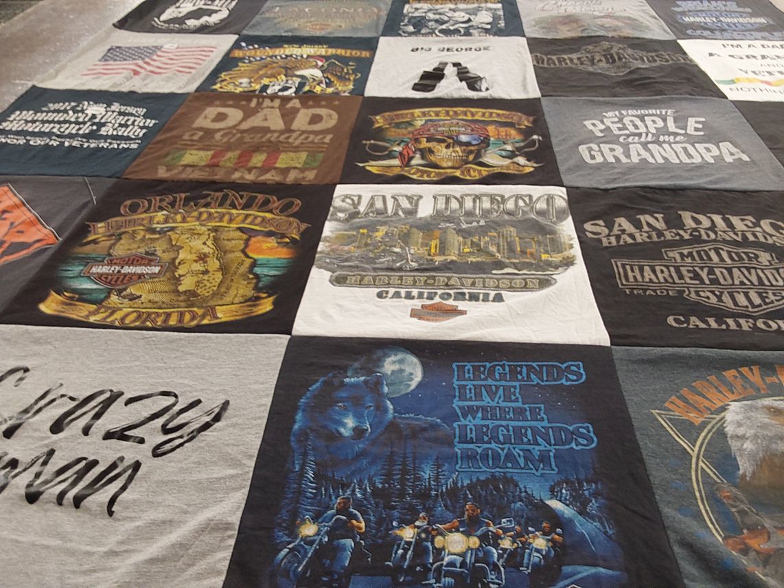 T-shirt quilt with motorcycles, bikers themes by Madison from NJ