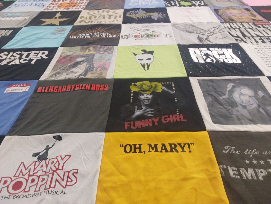 T-shirt quilt with theater, musicals themes by Amy from TX