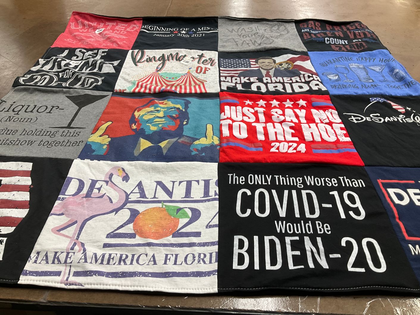 T-shirt quilt with politics, elections themes by JoAnn from FL