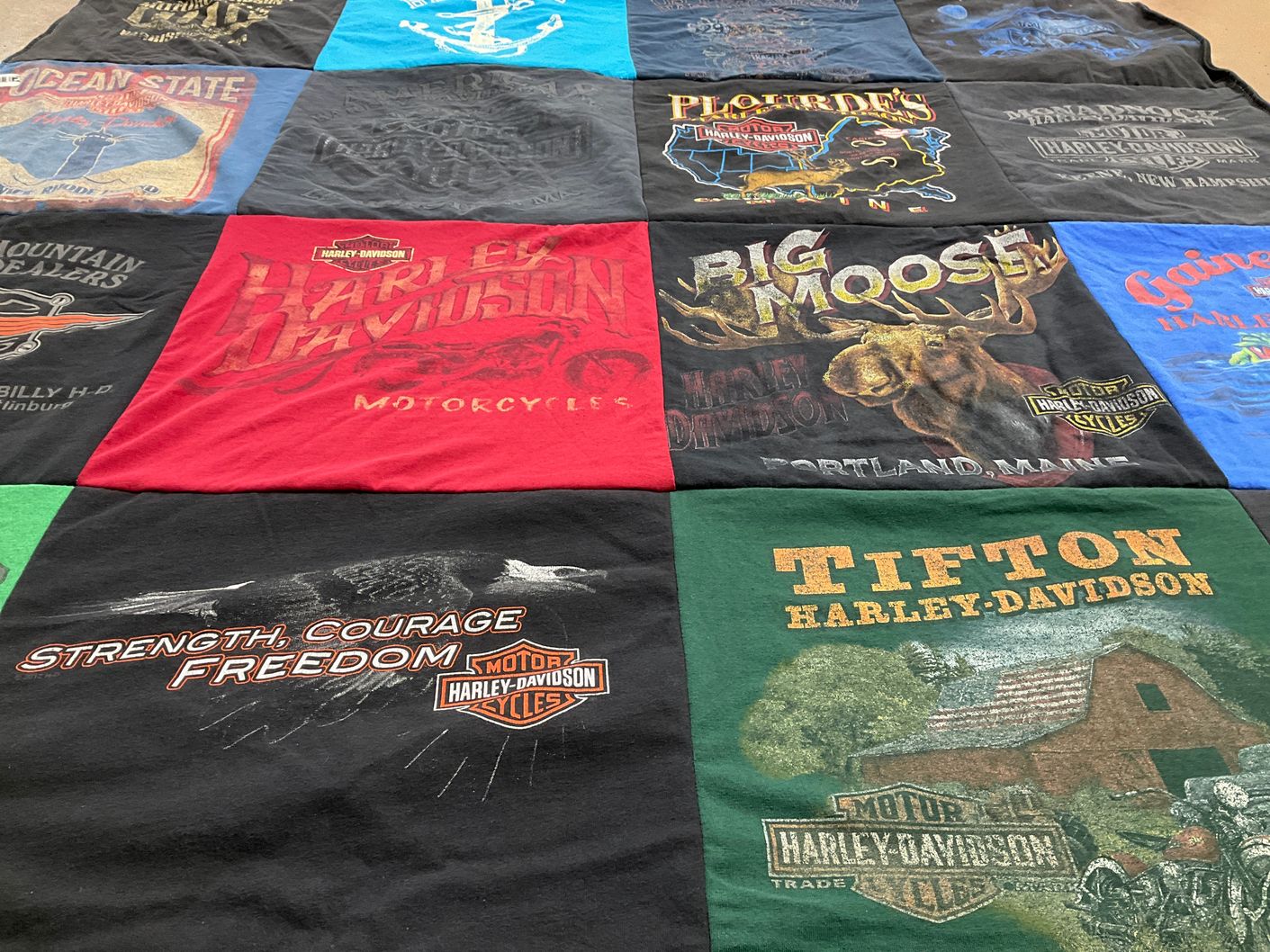 T-shirt quilt with motorcycling, biking themes by Jason from MA